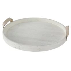 White Round Wooden Decorative Tray, 21"