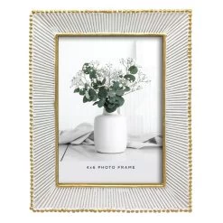 White With Gold Edge Tabletop Photo Frame, 4x6
