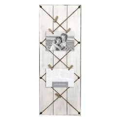 Whitewashed Plank String Collage With Clothespin Photo Clips, 10x25