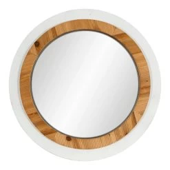 Whitewashed Woven Framed Round Wall Mirror, 28"